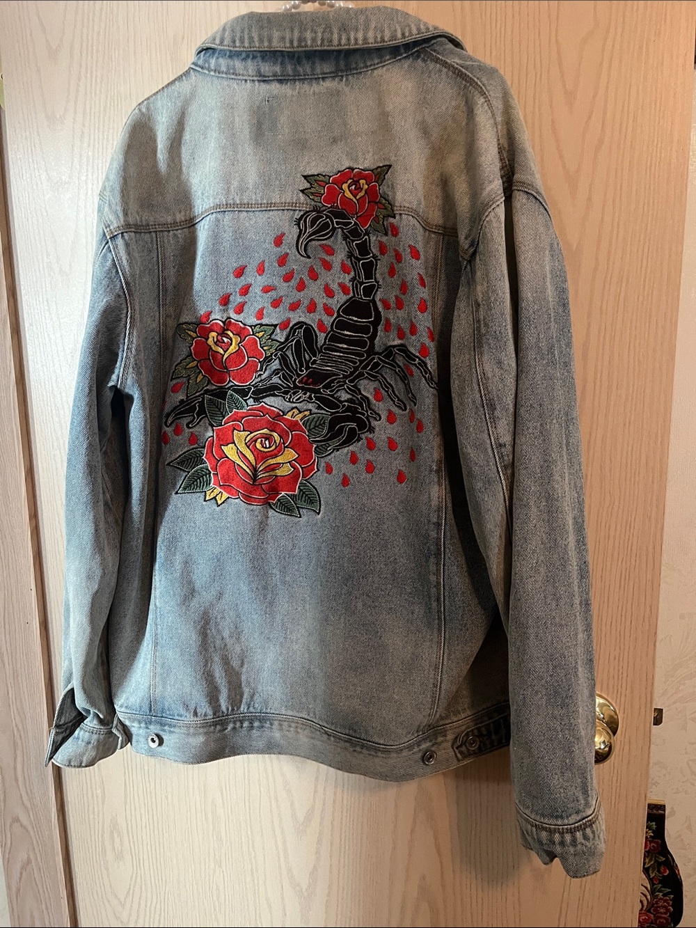 Empyre Light Blue Denim Jacket with Red Rose & Scorpion Patch